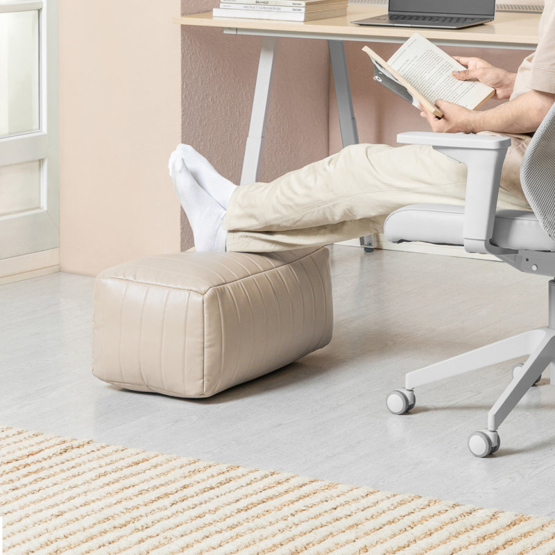 Repose-pieds Adelene Jae Florence - 20 x 12 x 10, Faux Leather, Crème