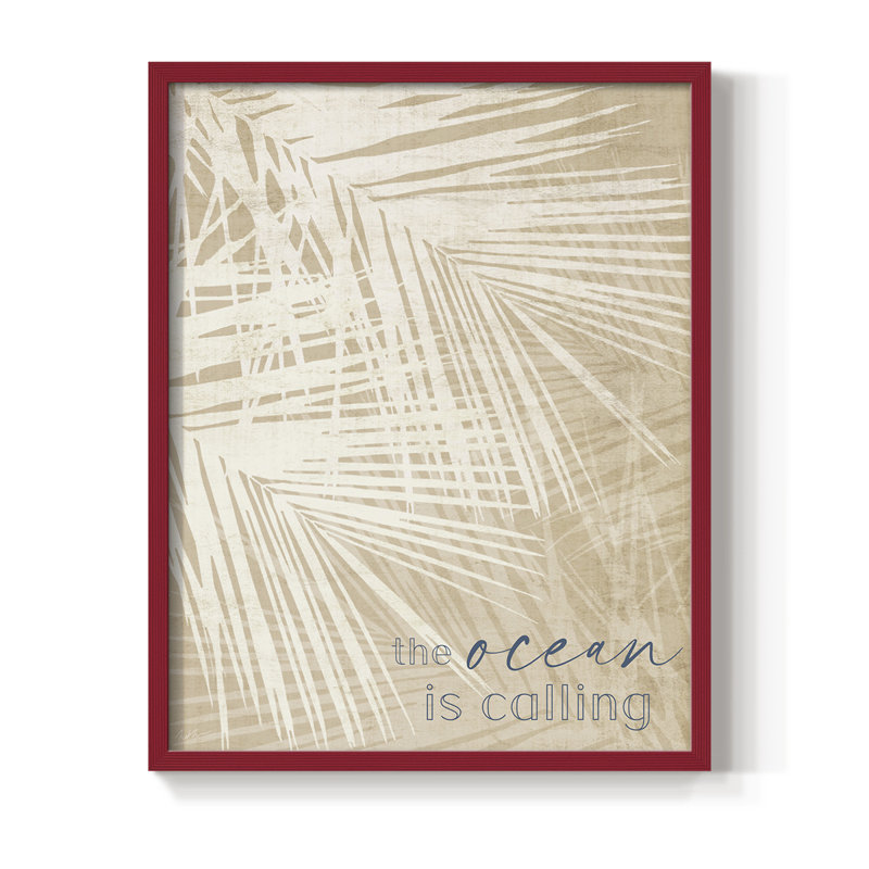 Ocean Calling Palms Framed Print - Solid Wood, 10" H x 8" W, Red