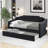  Upholstered Twin Daybed with Pull-Out Trundle Bed Frame, Guest-Ready Sleeper, Black