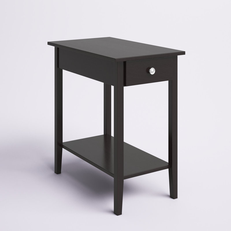 Table de bout en bois massif avec rangement Aiydan, Noir