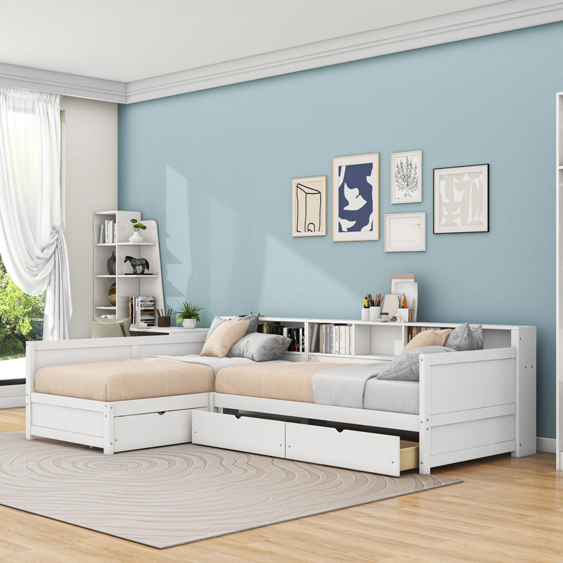 Daybed with 3 Drawers and Bookshelf, White
