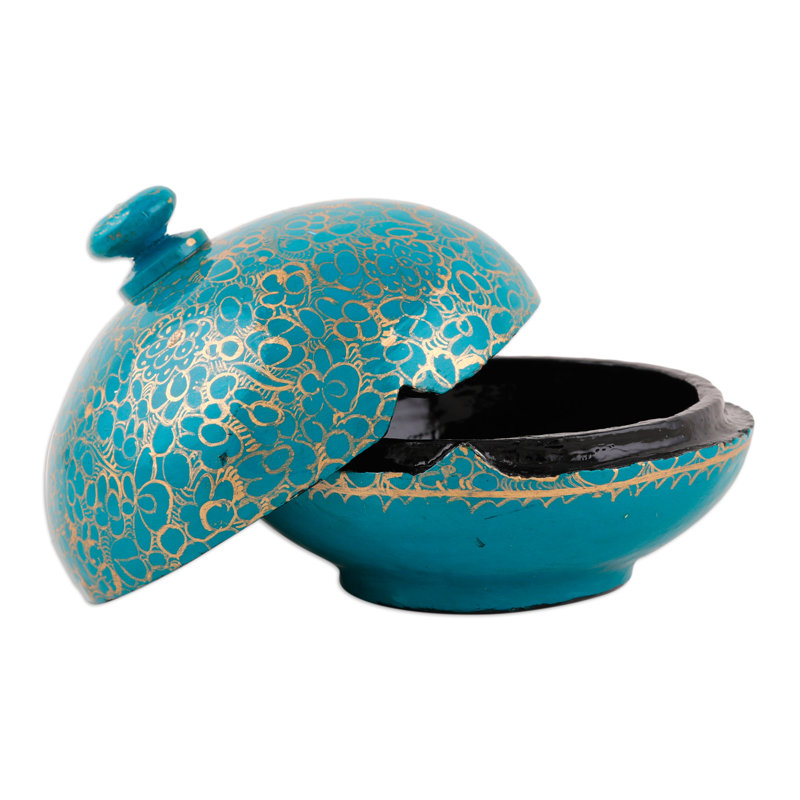  Boîte décorative faite à la main en bois magique turquoise et papier mâché