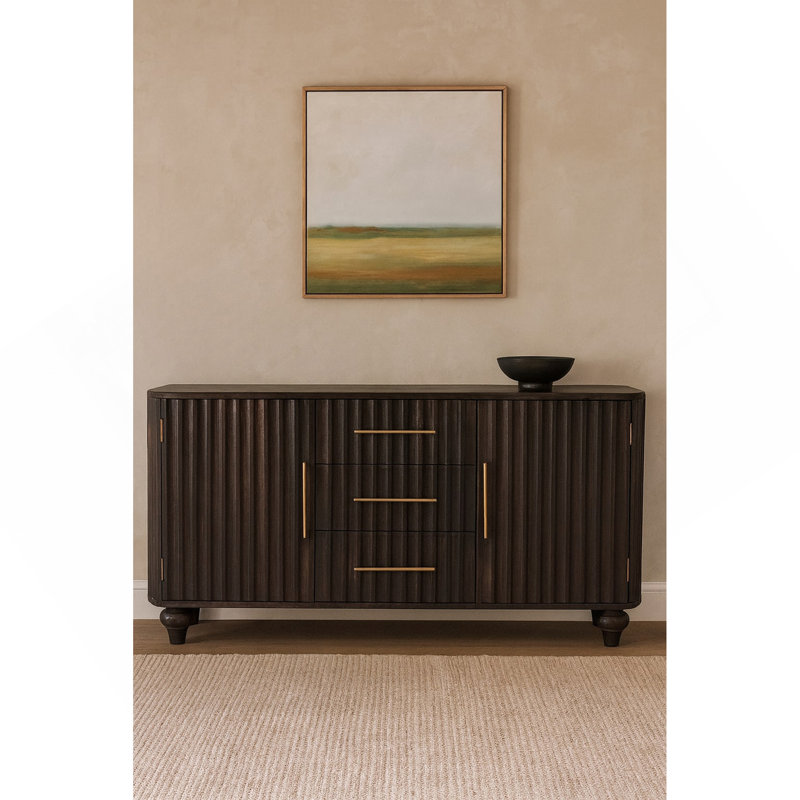 Buffet Woodsavoy, gris, 2 portes, 3 tiroirs, Brun