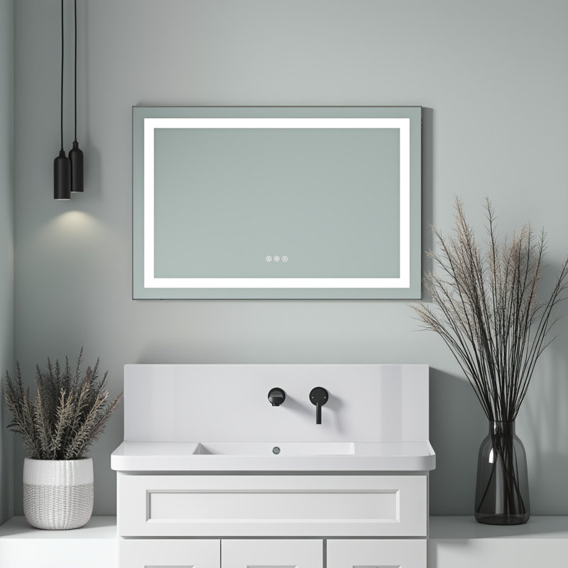 Miroir de salle de bain 36 po x 24 po à DEL avec façade et rétroéclairage - Miroir de salle de bain mural, 24 po x 36 po