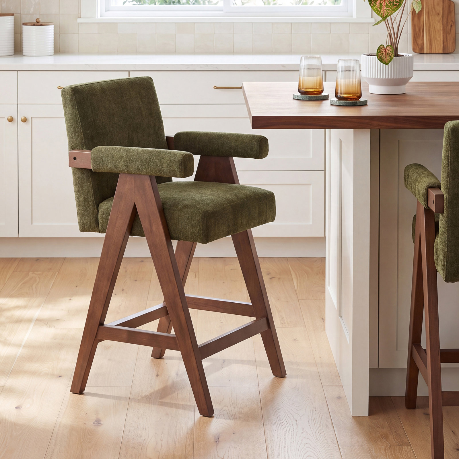 Brittnie 26" Bar Stool, Green Basketweave