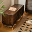 Banc de rangement scandinave à portes persiennes en bois massif avec pieds en laiton-1340391704