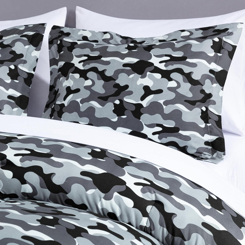 Ensemble d'édredon réversible en microfibre imprimé camouflage 3 pièces, Édredon pour lit simple + 1 taie décorative stan