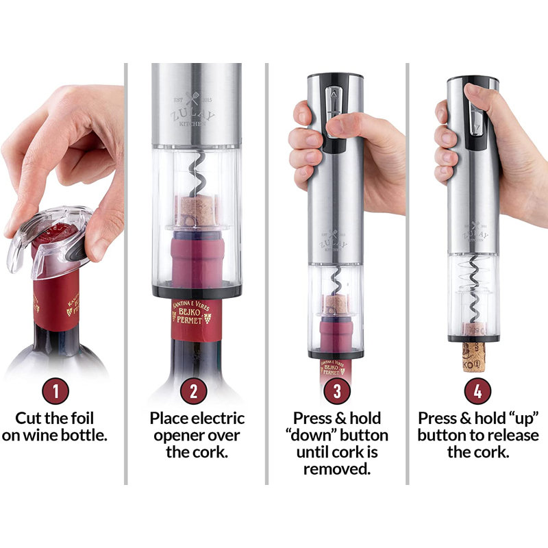 Stainless Steel Electric Wine Opener with Charging Base and Foil Cutter