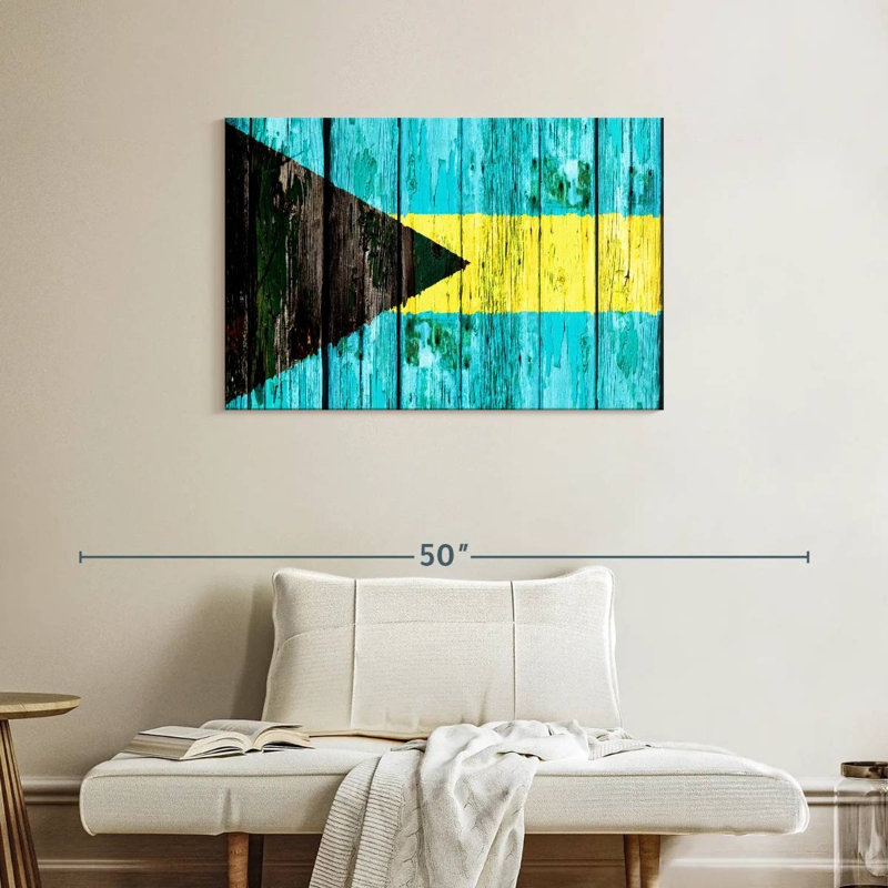 Drapeau Borges en bois des Bahamas, H 24 po x l 36 po