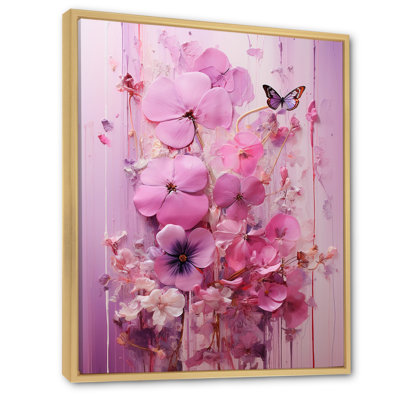 Delicate Pink Floral Petals With Butterfly Paint - Fuschia Wall Art