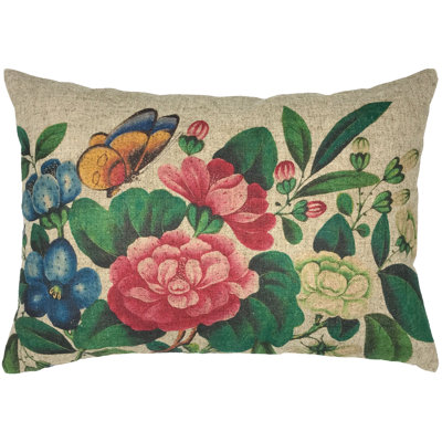 Floral Linen Lumbar Pillow