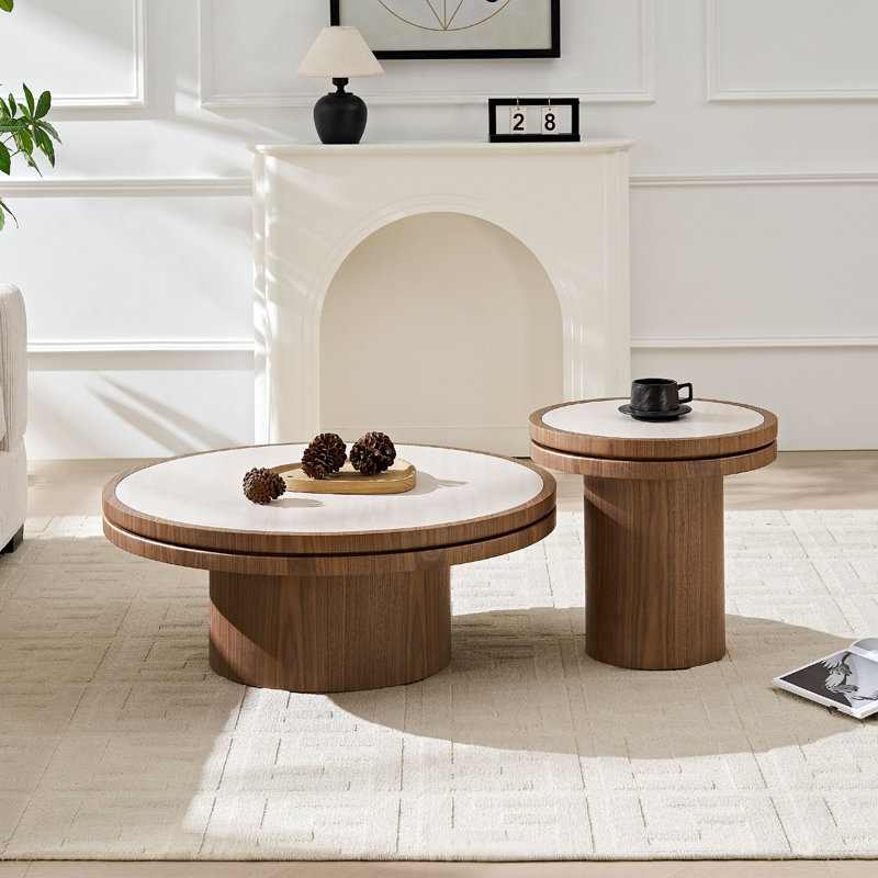 Table basse ronde en panneau de fibres à densité moyenne avec plateau en pierre frittée, parfaite pour la vie moderne et facile d'entretien dans les appartements
