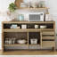 60" 3-Door Sideboard With 3 Drawers - Modern Solid Ash Veneer MDF Sideboard, Semi-Open Shelf & Centre Semi-Circular Cutout In Back Panel, Large Storage Cabinet-1050076855
