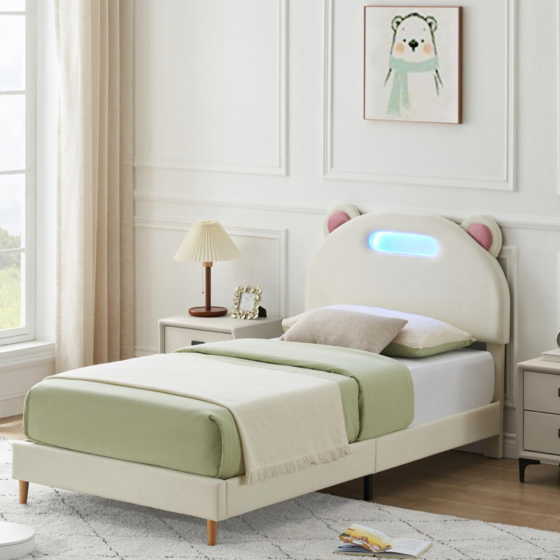 Upholstered Platform Bed, Beige
