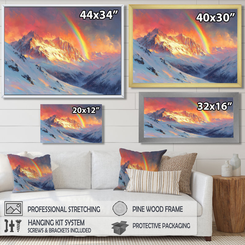 Rainbow Over The Snowy Peaks I - Rainbow Wall Art, H 12 po x l 20 po, Toile tendue