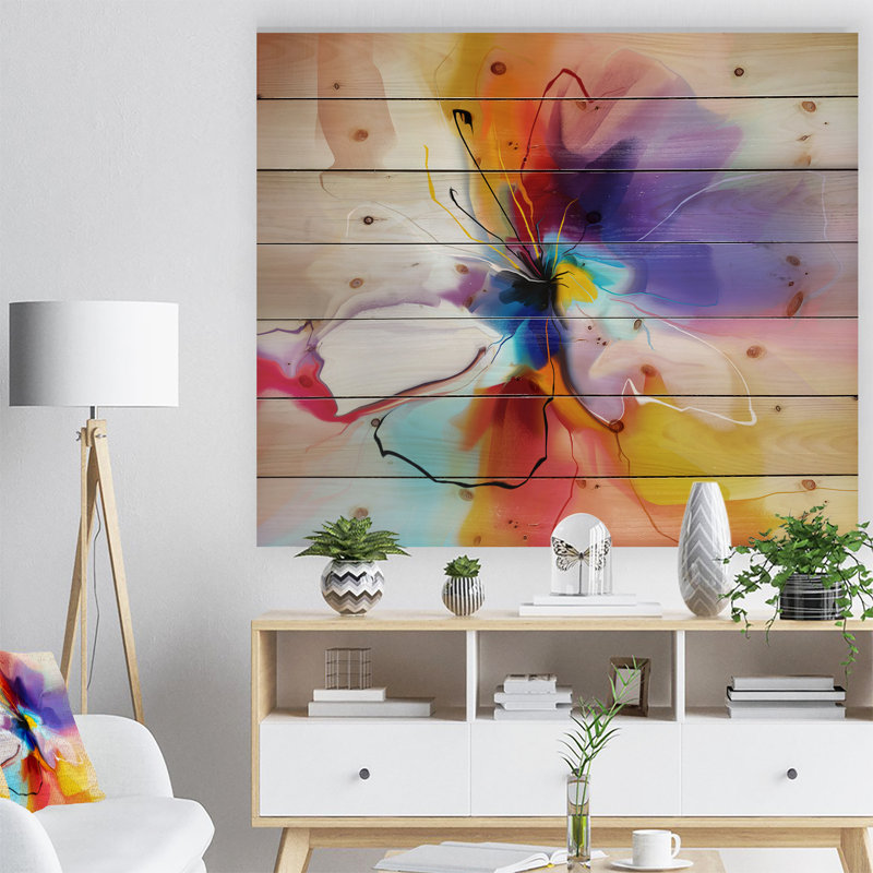 " Creative Flower In Multiple Colors " by Designart, 30" H x 40" W x 1.5" D, Wood