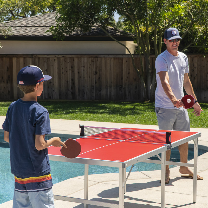 Table de tennis de table intérieure / extérieure pliable avec raquettes et balles (64 mm d'épaisseur), Rouge