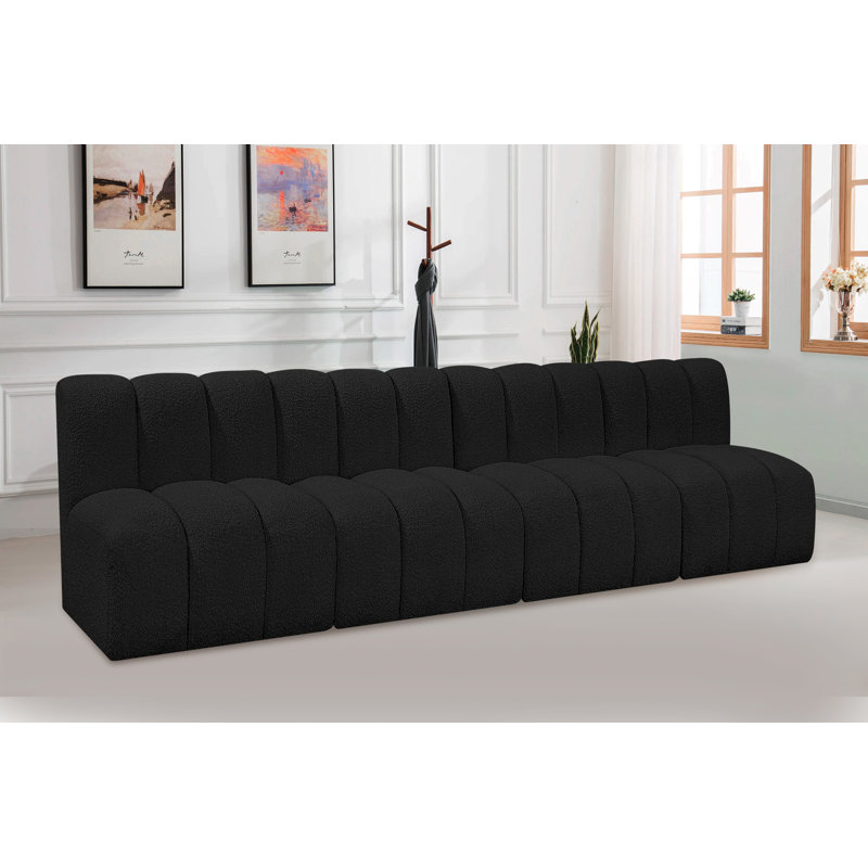 Canapé et méridienne rembourrés Kirchoffer, Tissu bouclé noir