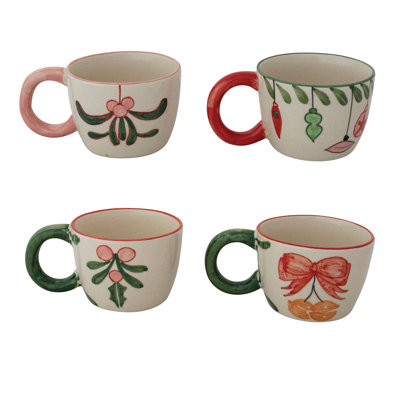 Stoneware Mug With Holiday Botanicals/Images, Colored Rim