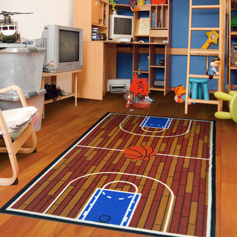 Furnish My Place Nieman 690 Rust Basketball Childrens Play Area Rug for Bathroom | Playroom & Kindergarten Classroom | Bedrooms | Contemporary Design |