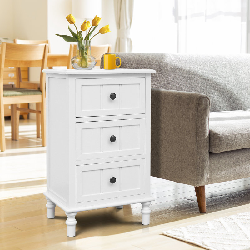 Simplify Three Drawer Wood Accent Cabinet Side Table For Living Room, Bedroom, Office & Entryway, Space-saving Design, 11.8 In X 15.75 In X 26 In