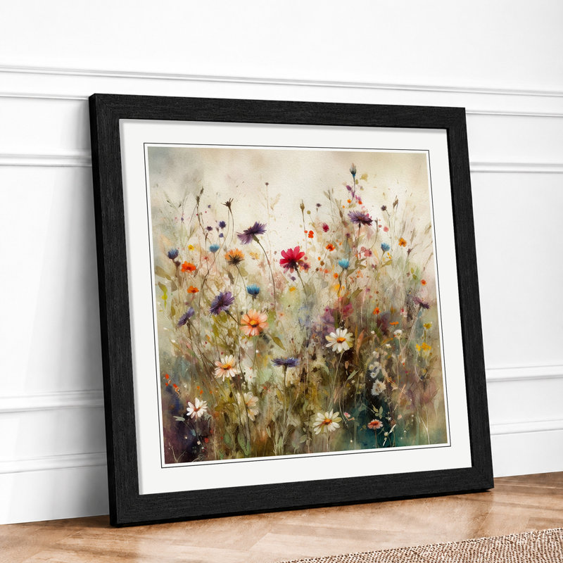 Meadow Floral Art - Framed Print, Black