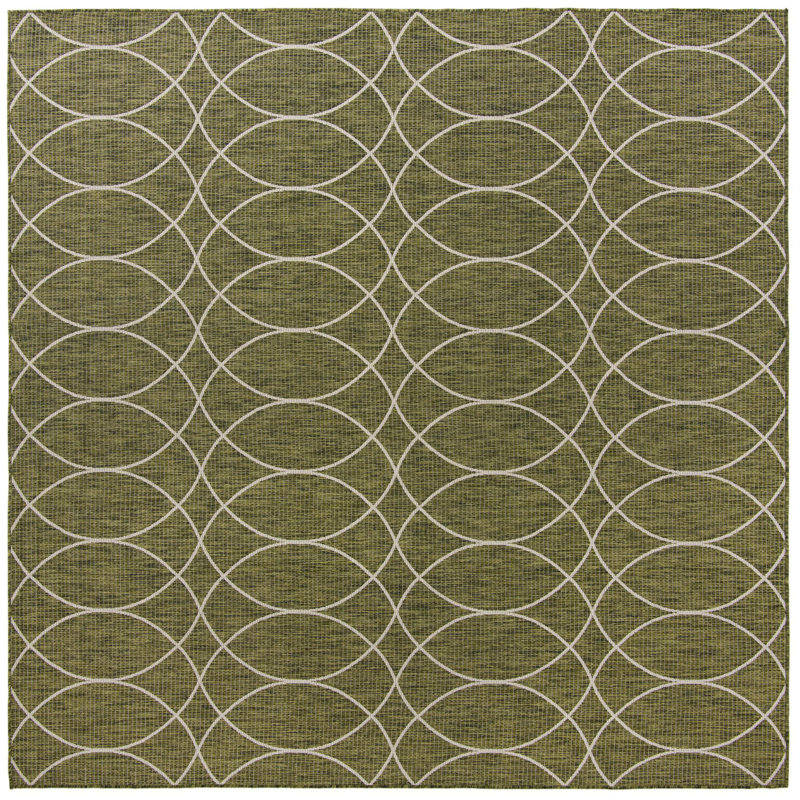 Geometric Indoor/Outdoor Area Rug in Green, Square 10'