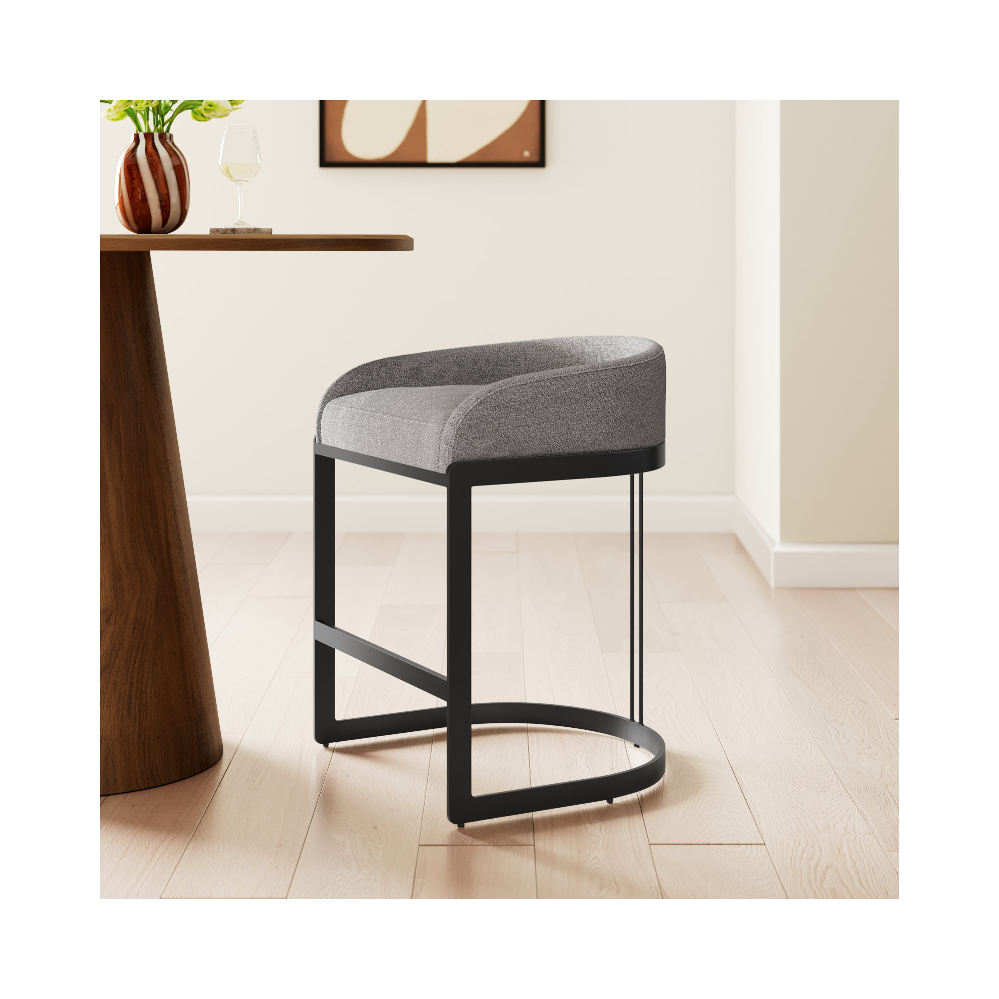 Bradley Upholstered Bar & Counter Stool, Black, Light Grey Performance, Counter Stool (24.75" Seat Height)
