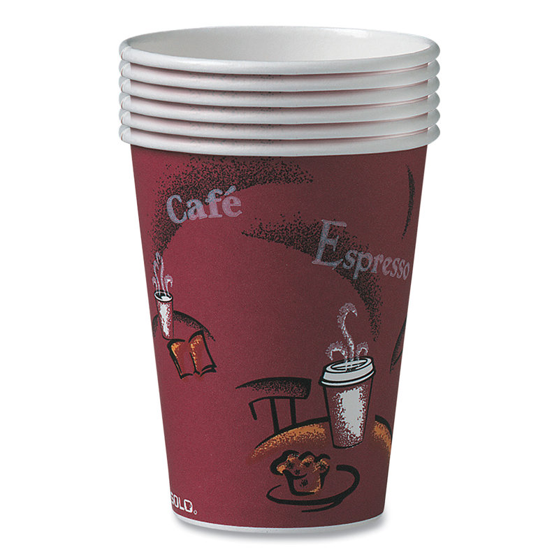 Maroon Bistro Design 12 oz Disposable Hot Drink Cups