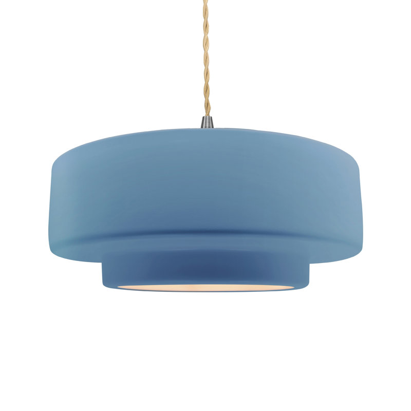 Luminaire suspendu à 1 lumière Meydan, H 6 po x l 16,25 po x P 16,25 po, Bleu ciel, Nickel brossé