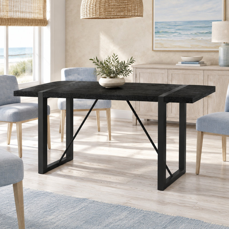 Modern Rectangular Engineered Wood Dining Table, Black, Black