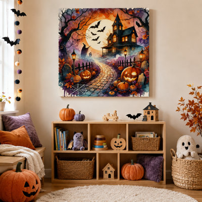 Enchanted Haunted House Halloween Night Canvas Wall Art