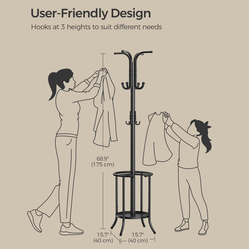 Metal Freestanding 12 - Hook Coat Rack, Black