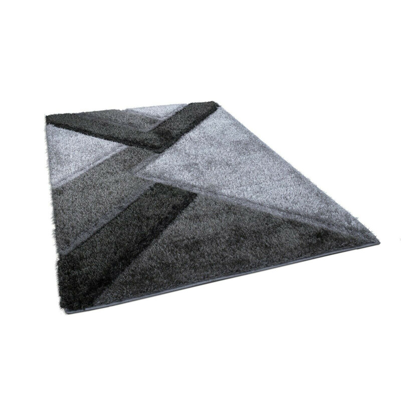 Hults Shaggy Silver/Grey Rug, Rectangle 60 x 110cm