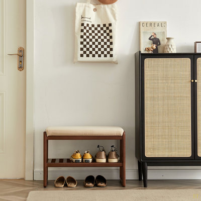 Banc à chaussures en bois massif, étagère de rangement en bois de hêtre avec coussin éponge à rebond élevé