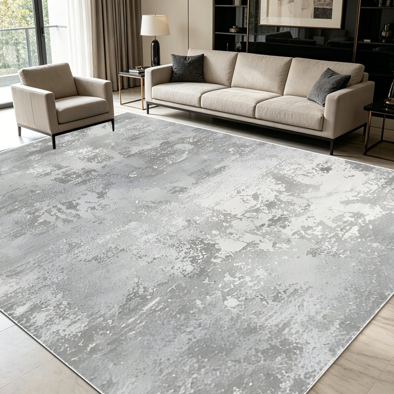 1PC Distressed Neutral Grey Abstract Watercolor area rugs for Living Room, Soft and Comfortable, Suitable for all seasons, easy-to-maintain, machine washable Indoor floor mat, Under Table Farmhouse suitable for dining table, bedroom, home office,