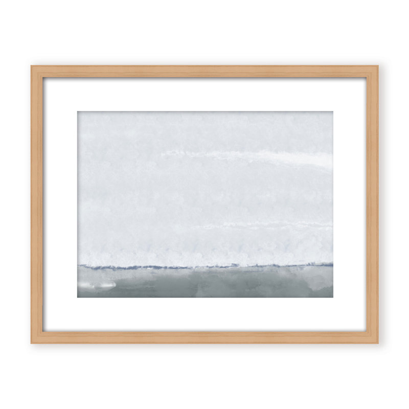 Coastal Retreat Silver Seas: Abstract Oceanscape, 24" H x 30" W x 1.125" D, Framed Matted Print, Beige