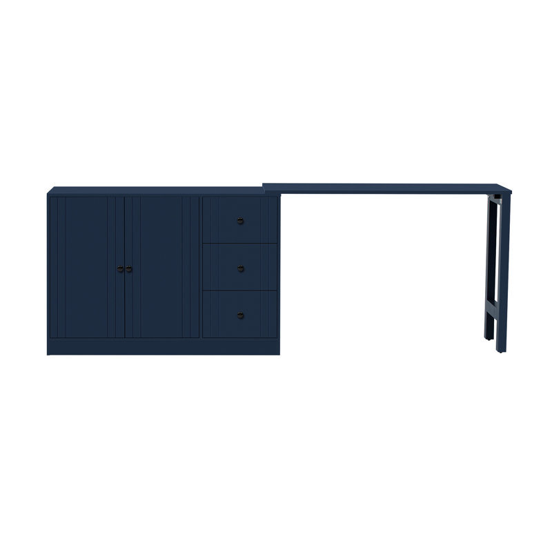 Buffet multifonctionnel de 89,7 po avec 2 portes, une table extensible et des tablettes réglables, une conception à lignes texturées en bois peu encombrante pour la vie principale, une table coulissante à tablettes, un vestibule idéal pour la cuisine