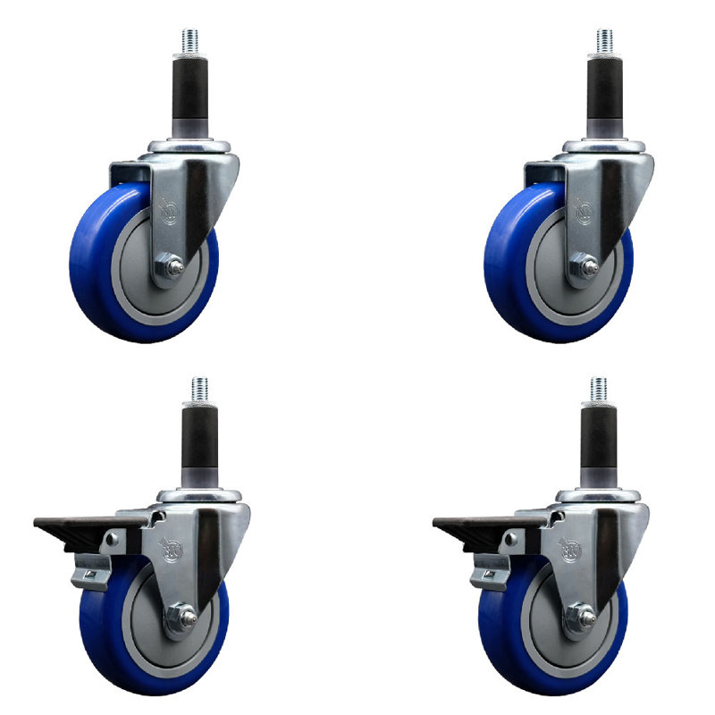 Ensemble de roulettes extensibles pivotantes en poly sur roulettes 2 freins SCC PLB 4 po x 1-1 / 8 po, Bleu