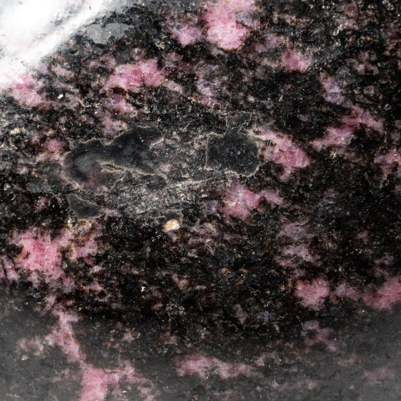 Polished Imperial Rhodonite Heart From Madagascar (400 Grams), 3" H x 1.25" W x 3.5" D, Black/Pink