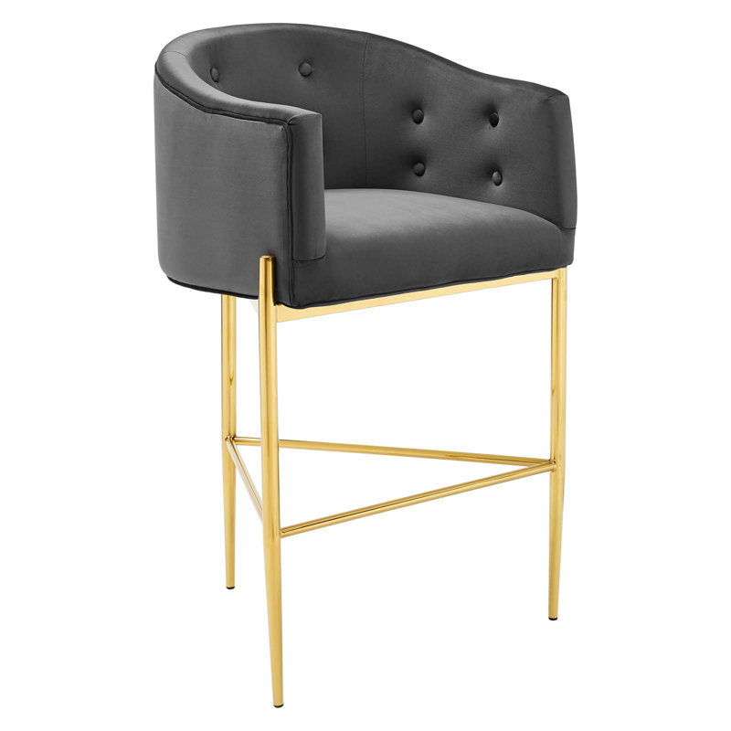 Savour Tufted Performance Velvet Bar Stool, Charcoal, Bar Stool (29” Seat Height)