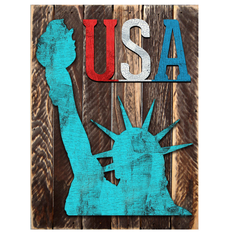 Décoration murale poetic patriotique statue of liberty rustique board, H 8 po x l 6 po x P 1,5 po