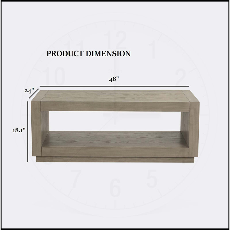 Table basse moderne moderne avec base de socle et tablette inférieure ouverte pour le salon principal, Naturel