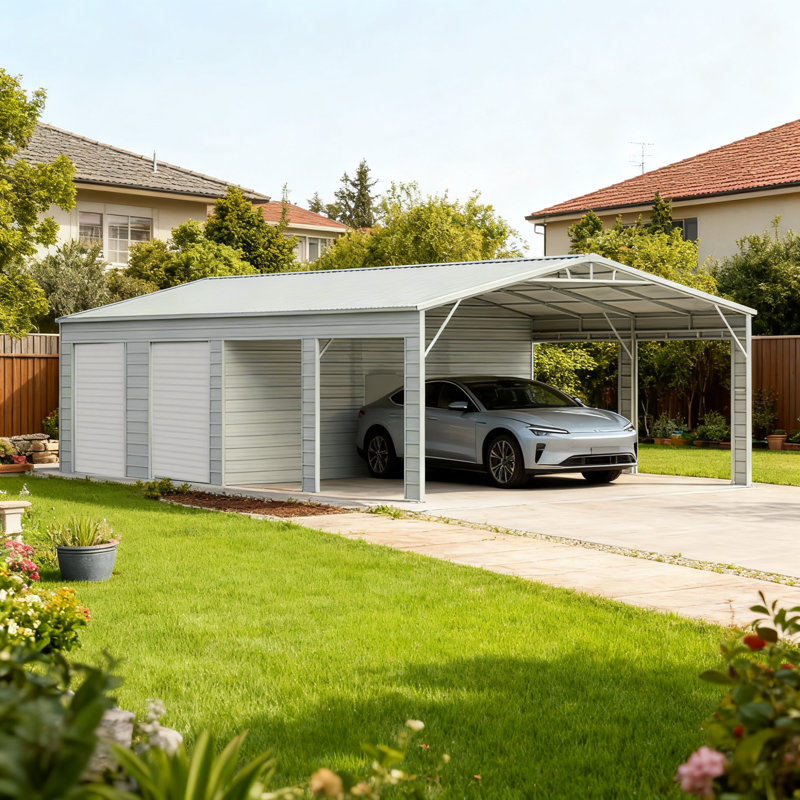 Remise de garage en acier durable, solution de rangement en métal spacieuse pour la maison et les véhicules