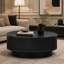 Table basse ronde avec tiroir de rangement et détail cannelé, design moderne-133223857