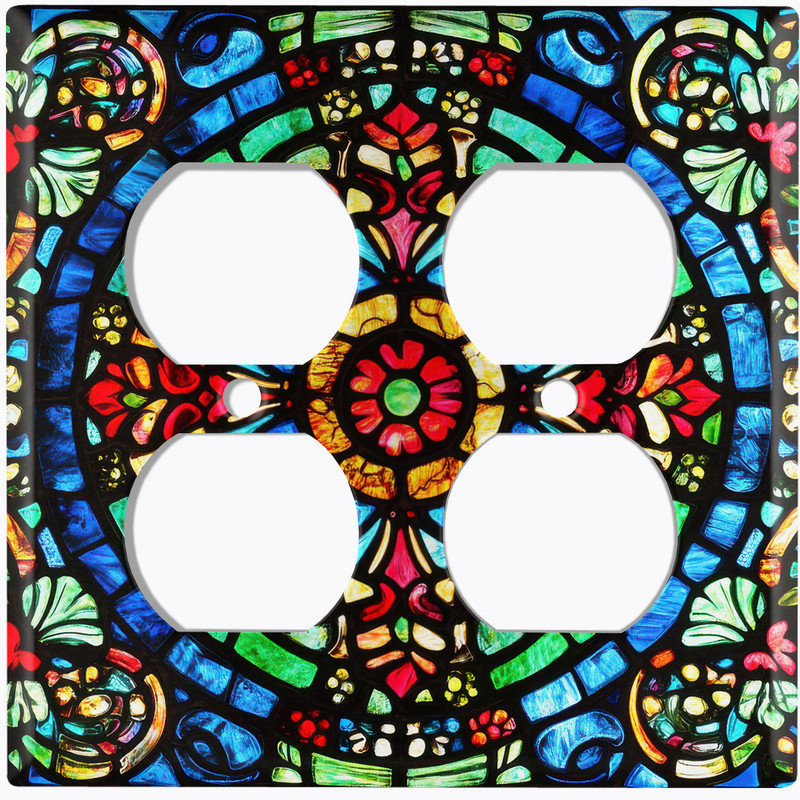 Couvercle de plaque d'interrupteur en métal; Rectangle 2 bandes US standard - Image imprimée d'un motif de mosaïque de vitrail