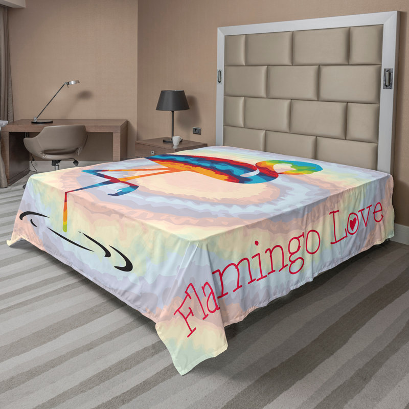 Multicolore drap plat Ambesonne Flamingo, Drap plat pour très grand lit californien