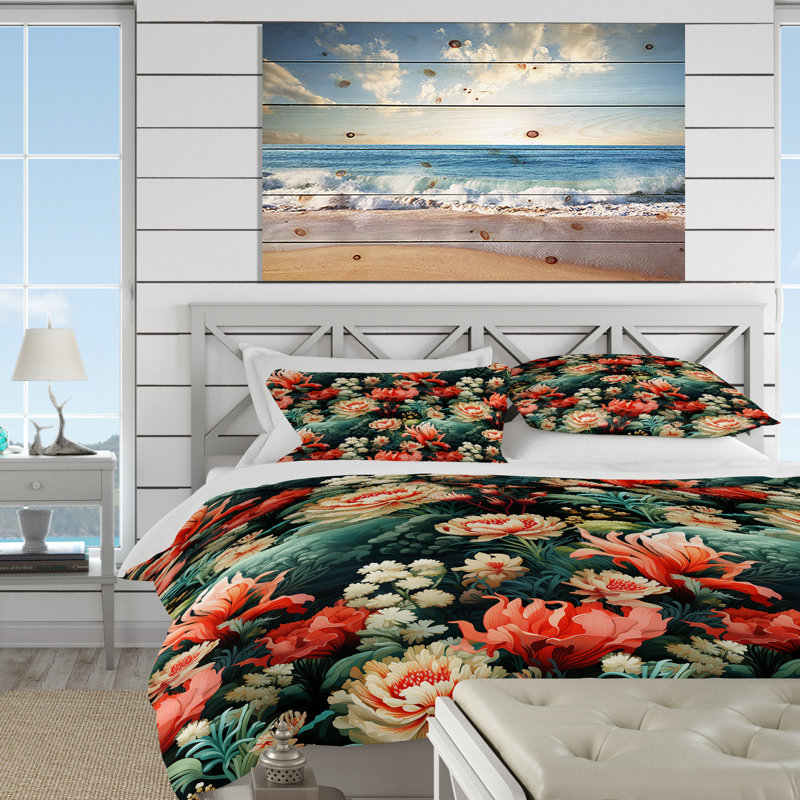 Literie Coastal Coral Reef, Housse de couette pour grand lit et 2 taies décor