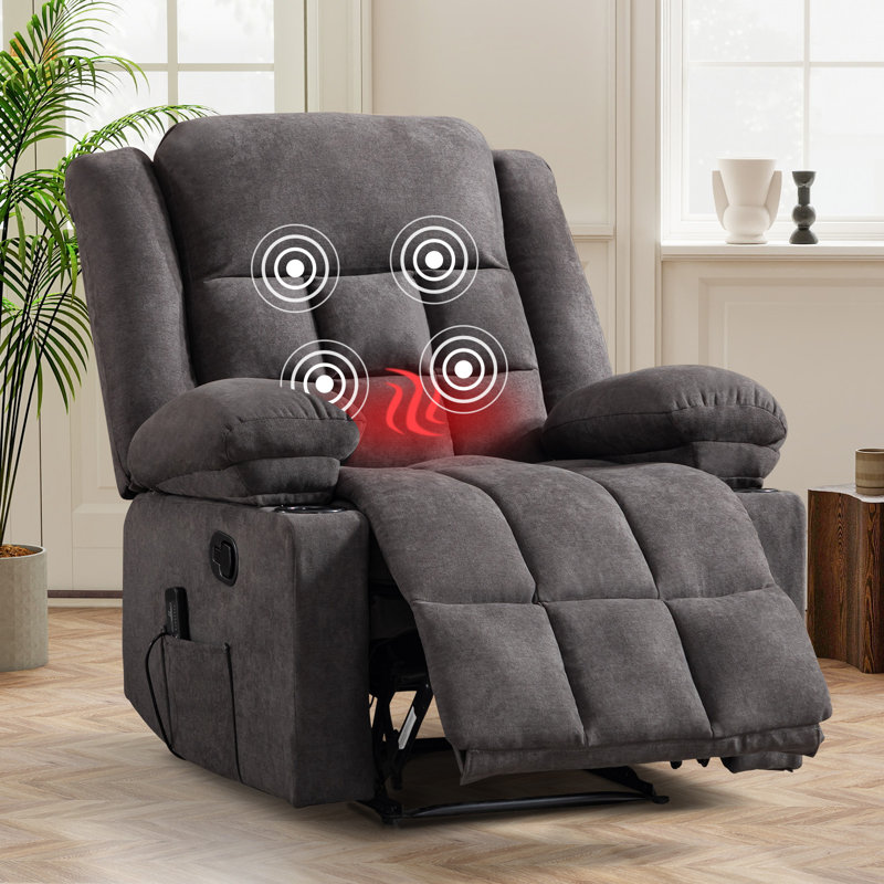 3-Position Adjustable Manual Recliner with Cup Holders, White Polyester