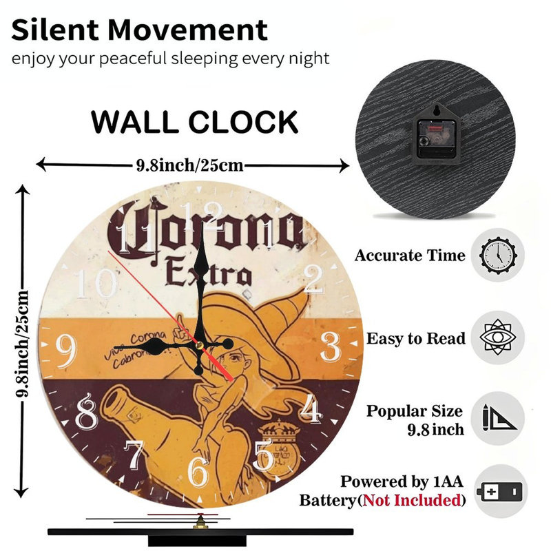Horloge murale en bois 10 po, mouvement silencieux, à piles (piles AA non incluses), décor artistique, parfait pour les décorations
